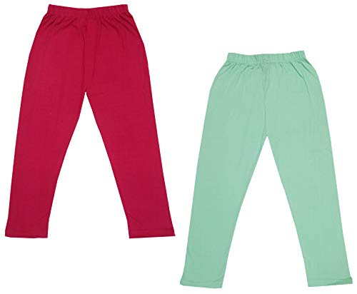 Image of IndiWeaves Girls Super Soft Cotton Solid Capri Pants (Sea Green, Magenta, 8-9 Years) Pack of 2