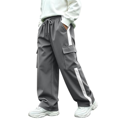 Boys Cargo Pants Baggy Wide Leg Elastic Waist Drawstring Chino Husky Pants - image 1