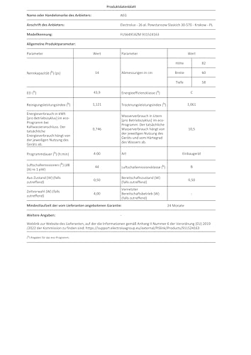 AEG FUS6491AZM Unterbau-Geschirrspüler / Serie 6000 mit SatelliteClean / 60cm / AirDry - ideale Trocknungsergebnisse / C / energiesparend / MaxiFlex Besteckschublade / Display / Startzeitvorwahl