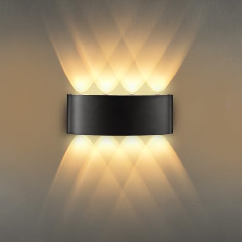 AOOTE 8 W Apliques de Pared LED Interior,Aplique Pared Interior Aluminio Moderno/Decorativo,IP65,3000K Blanco Cálido,Lámpara Moderna Negro Luz de Alumini para Salón Pasillo Baño Escaleras