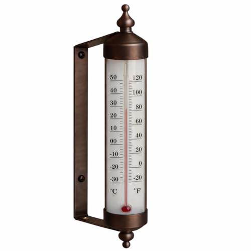 Bjerg Instruments Outdoor Thermometer – Dual Fahrenheit & Celsius, Bronze Finish Adjustable Garden Tube Thermometer, 10-Inch Wall or Fence Mount Temperature Gauge for Patio, Garden & Porch