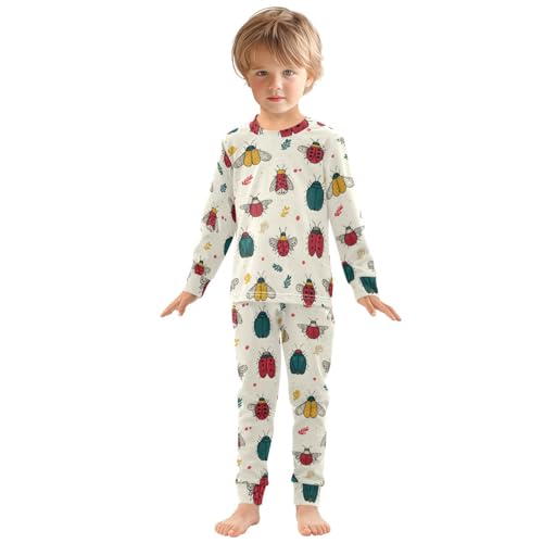 Pajama Sets Long Sleeve Bugs Pattern with Leaves Soft Comfy Sleepwear 2 Piece PJS 3-8T2