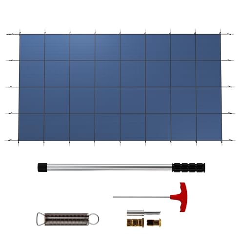 DNYKER Inground Pool Safety Cover 16 x 32ft Rectangle Swimming Pool,Mesh Solid Pool Cover for Inground, Winter Pool Safety Cover with Triple Stitched for High Strength, Blue