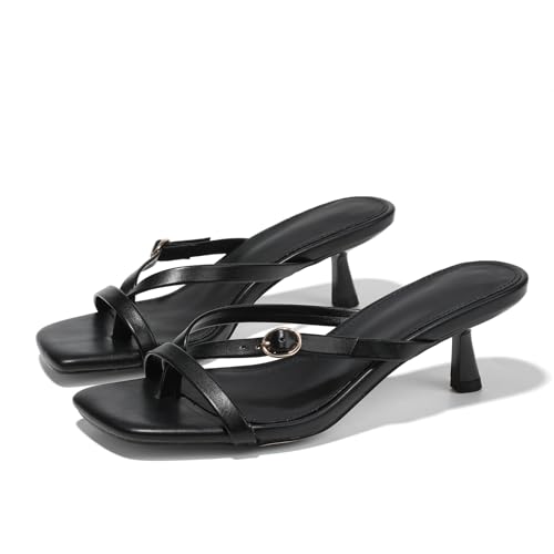 Kitten Heels Square Toe Flip Flop Low Mule Sandal for Women Dressy Comfort Buckle Cute Sexy Shoe4