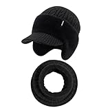 Yianyal Gorro de invierno para mujer – Gorro de invierno térmico elástico con aleta, orejeras y bufanda – Sombrero de punto resistente al frío, para desplazamiento de esquí, interior, exterior, viaje