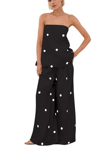 MISSACTIVER Women Polka Dot Tube Top Pant Set Spot Print Straples...