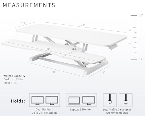 Image of VIVO 48 inch Desk Converter, K Series, Height Adjustable Sit to Stand Riser, Dual Monitor and Laptop Workstation with Wide Keyboard Tray, White, DESK-V048KW