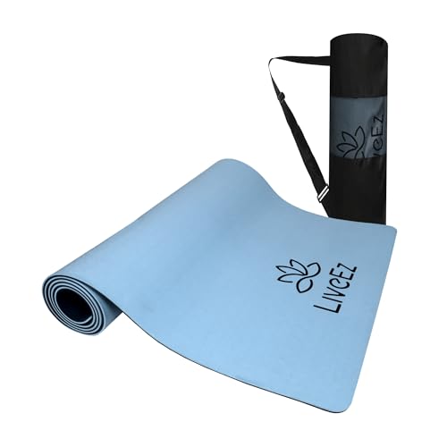 LiveEZ Anti-Skid Lightweight with perfect grip TPE Yoga Mat for Men and Women with Carry Bag (6mm, Blue color)