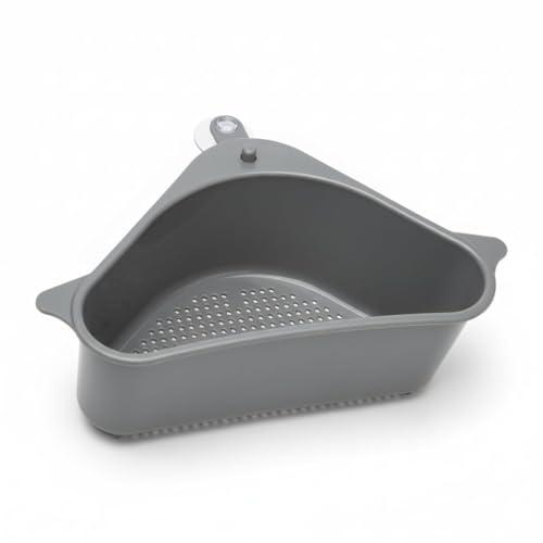 Image of Sink Corner Strainer - Triangle Drainer Basket & Shelf Organizer for Kitchen | Multi-Use Fruit, Vegetable, Soap, Sponge Holder | Rust-Resistant Sink Shelf Corner Rack (Plastic)