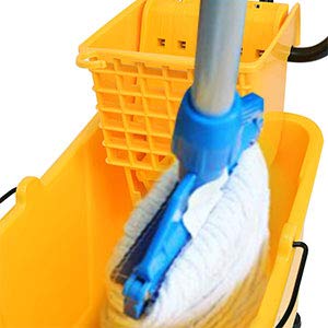 Image of ReunionG Commercial Mop Bucket, Household Bucket with Wringer, Side Press Mop Bucket with Wheel and Handle, Side Press Wringer Trolley with Ergonomic Rocker for Easy Water Drain, Yellow (34 Quart)