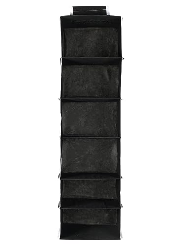 Image of Hanging Closet Organizer for Clothes Storage | Foldable Wardrobe Hanging Storage Rack | Non-Woven Multipurpose Cupboard Organizer for Clothes, Towels & Accessories (Black, Pack of 2, 6)