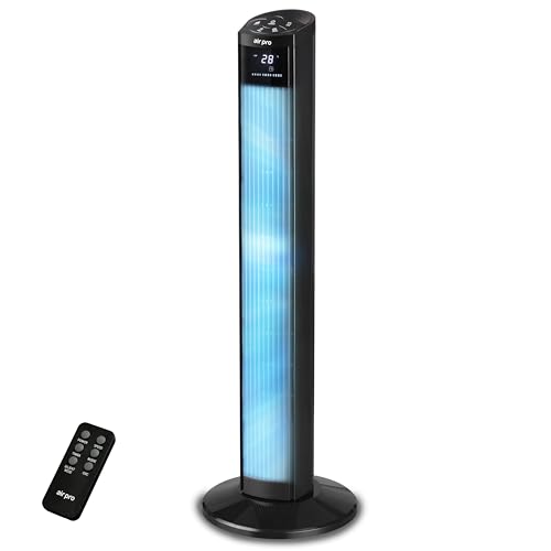 Air Pro 36" Tower Fan Oscillating Bladeless Fan with Remote Control - Tall Compact 3 Speeds Quiet 55W Motor Cooling Fan - Floor Standing Fan for Home Office - LED Display 15 Hour Timer