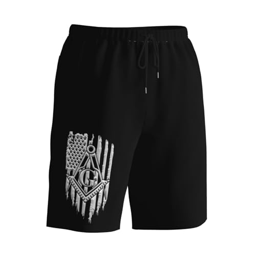 American Flag Freemason Masonic Men's Quick-Dry Board Shorts 7" - Swim Trunks Summer Hawaii Beach2