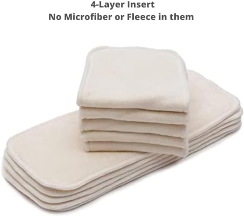 KaWaii Baby Cloth Diaper Inserts 4 Layers of Premium Bamboo, No Microfiber or Fleece, Reusable Booster Pads 0-18 Months, 10-Pack - Image 3
