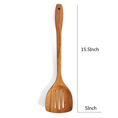 Image of Wooden Slotted Turner Spatula. Long Handle Spatula for cooking.Handmade for Kitchen Cookware (Slotted Turner)