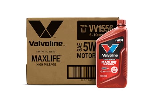 Valvoline MaxLife High Mileage 5W-30 Synthetic Blend Motor Oil 1 Quart, Pack of 6