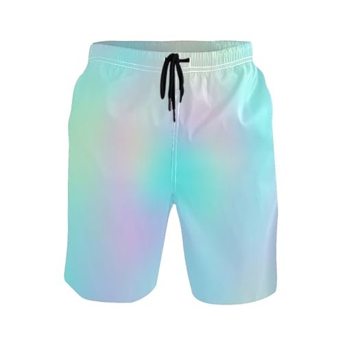 Pastel Color Rainbow Marble Gradient Men's Swimming Trunks Quick Dry Swim Suit, Mens Surf Shorts with Mesh Liner