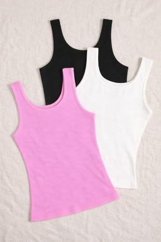 Image of Women's 1x1 Rib Cotton Stretch Tank Top Sleeveless Basic Vest Pack of 3