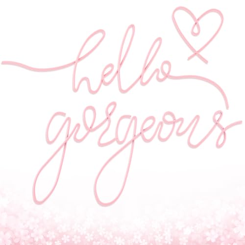 Image of Hicarer Metal Hello Gorgeous Wall Art Minimalist Decor for Bedroom Bathroom Living Room Dressing Room Salon Office Home Decorations Easy to Install Wall Decor(Light Pink,Classic Style)