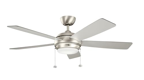 Kichler Starkk 52' Ceiling Fan with LED Lights in Brushed Nickel, 5-Blade Traditional Fan with reversible Silver/Walnut blades, 3000K, (52' W x 13.75' H), 330174NI