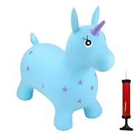 Happy Hopperz Inflatable Bouncy Animal with Grippable Ears/Horns, Easy to Clean Space Hopper for Indoor and Outdoor Play, Bouncing Toy, Pump Included, 12 Months-5 Years, Turquoise Unicorn