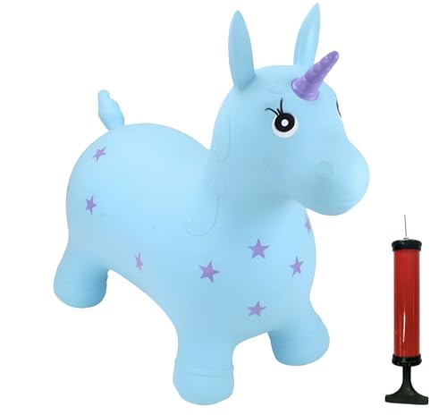 HappyHopperz Inflatable Ride On, Bounce Along Toy - Turquoise Unicorn