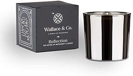 Wallace & Co Reverence Reflection Luxury Scented Aromatherapy Stress Relief Candle with 35hrs Long Burning Time (Silver, Bergamot and Amber, 200ml)
