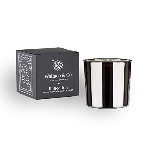 Wallace & Co Reverence Reflection Luxury Scented Aromatherapy Stress Relief Candle with 35hrs Long Burning Time (Silver, Bergamot and Amber, 200ml)
