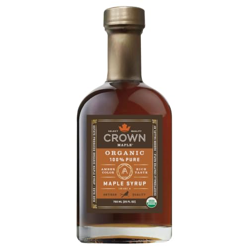 Crown Maple Organic 100% Pure Amber Color Rich Taste Maple Syrup, Flavor Marinades, Cocktails, Pancakes, Squash & Bacon, 25 Fl Oz
