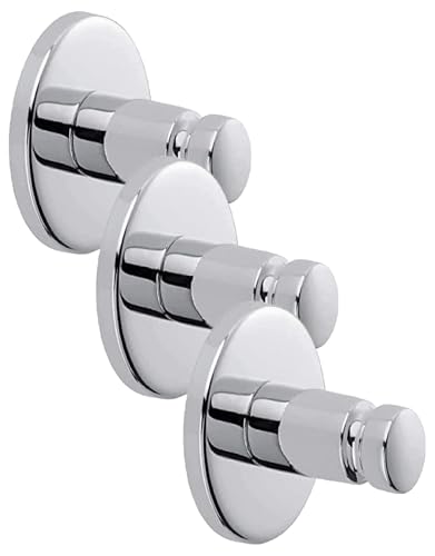 tesa SMOOZ Klebehaken, verchromt, runde Form - Bad-Haken zur Wandbefestigung ohne Bohren, inkl. Klebelösung - 37 mm x 37 mm x 37 mm (Packung mit 3)