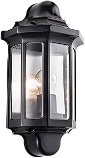 National Lighting Black Outdoor Security Lights - External Wall Light - Half Lantern Garden Porch Security Wall Lamp - IP44 Rated 60W GLS ES or LED E27 (Not Included)