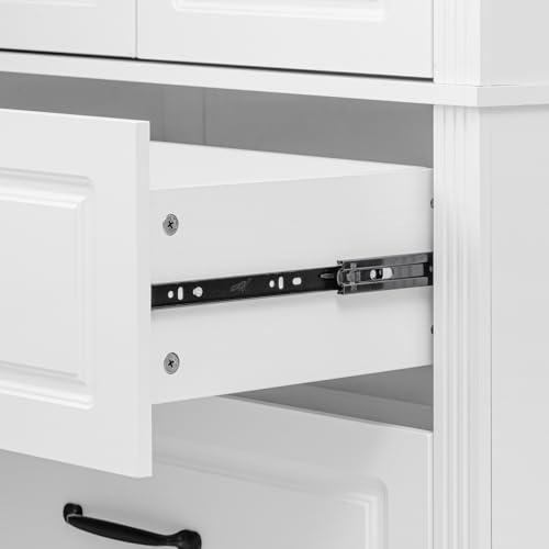 Image of Ball & Cast 71″Tall Kitchen Pantry Cabinet with Large Drawers,Versatile Farmhouse Wood Pantry Storage Cabinet w /8 Doors Shelves and Adjustable Shelves for Kitchen,Dining Room,White