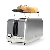 Nedis 2 Slice Toaster with Extra Long Slots, Bun Warming Rack, 7 Browning Settings, Defrost, Reheat and Cancel, 1450W, Silver