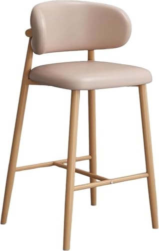 XJBTBA PU Leather Upholstered High Bar Stools Kitchen Breakfast with Backrest and Footrest Chairs for Island Pub(Dark Brown,65cm/25.6in)