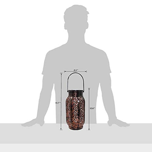 Maggift 2 Pack 10.6 Inch Hanging Solar Lights Outdoor Retro Hanging 20 Lumens Solar Lantern with Handle, Brown