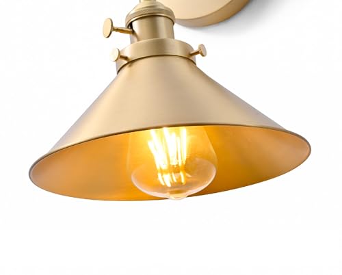 Image of Brass Wall Sconce Mid Century Brass Cone Sconce Light, Ideal for Kitchen, Bathroom, Living Room, Bedside, Hallway (Bulb Included)
