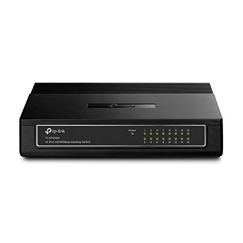 TP-Link TL-SF1016D 16-Port 10/100 Mbps Desktop Ethernet Switch/Hub, Ethernet Splitter, Plug & Play, no configuration required, Black 16-port Fast|Desktop
