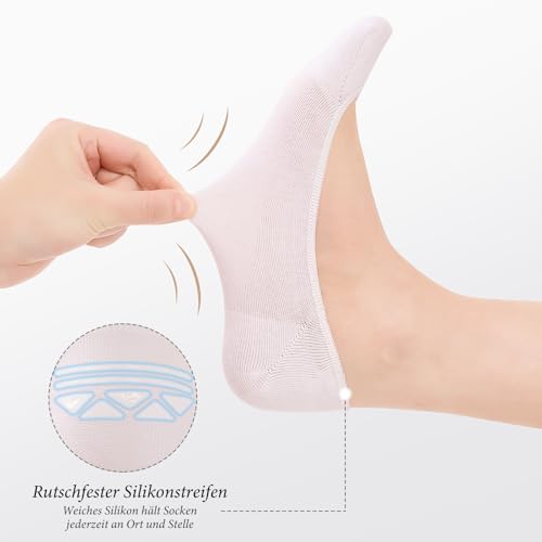Niofind Füßlinge Ballerina Socken Damen 6 Paar，Atmungsaktiv Unsichtbare Sneaker Socken Damen，No Show Rutschfeste Füsslinge mit Siliconpad，Baumwolle Kurze 6 Weiß 39-42