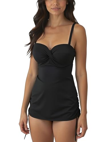 VIVISENCE Tankini Oberteil Mit Bügel Gepolstert Verstellbare Träger Mini Länge Raffung Schnürung, Schwarz,95D
