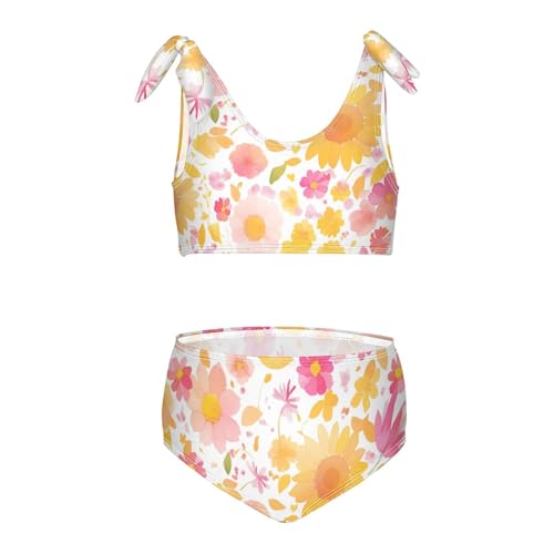KLL Summer Small Fresh Watercolor Girls' 2 Piece Bikini Set Beach Swimsuits Swimwear Cute Shoulder Strap