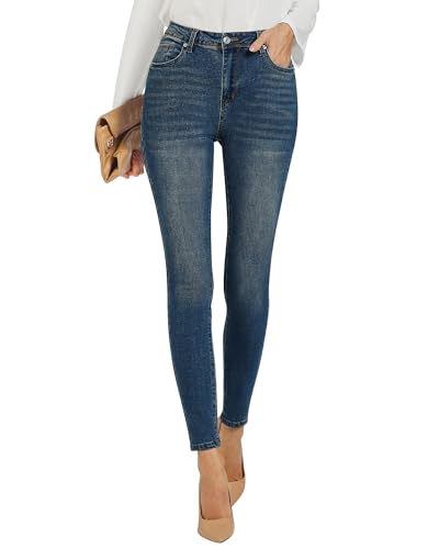GRAPENT Skinny Jeans for Women High Waist Stretchy Classic High Rise Slimming Jeggings 2025 Winter Denim Trousers Pants for Spring Summer and Fall Vintage Sapphire Blue Large Size 12 Size 14