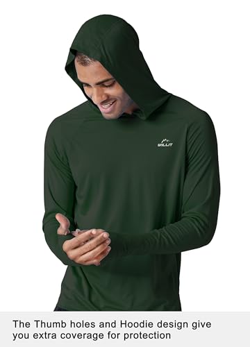 Image of Willit Men's UPF 50+ Sun Protection Hoodie Lightweight Long Sleeve Fishing Shirt Loose Fit Swim Rash Guard, Od Green, Large