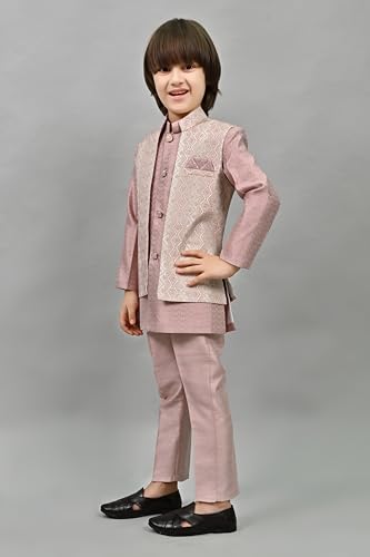 AHHAAAA Ethnic Zari Work Indo-Western Printed Kurta, Waistcoat and Pajama 3-Piece Set for Boys4