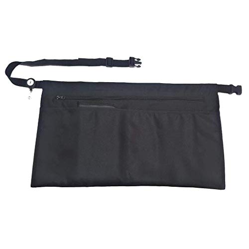 5 Pockets Black Waist Apron (22x13 inches). Clip-on Server Apron with Zipper pocket. Restaurant Half Aprons Waitress, Waiter, Server, Bartender, Busser, Barista, Money Apron, Check Holder, Organizer