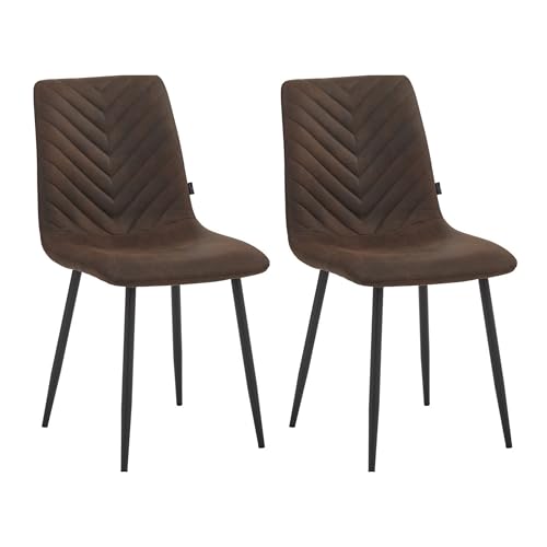 Colenis, Chaise Salle à Manger, Lot de 2, Microfibre Marron, Style Rustique Moderne, Pieds Noir, Chaise Cuisine et Salle à Manger,Senny