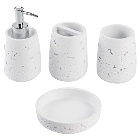 KRALIX Cork 4-Piece Bathroom Accessory Set, Includes Lotion Soap Dispenser, Soap Dish, Tumbler and Toothbrush Holder, Cork Paint Coated Cover