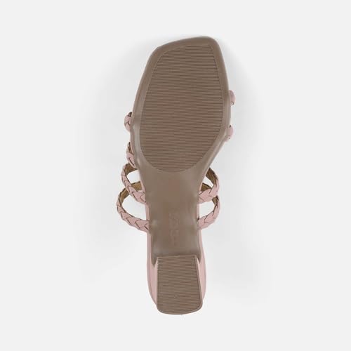 Image of Mochi Women's Braided Heeled Sandals Strappy Square Open Toe Heels Backless Mules Slip On Block Heels