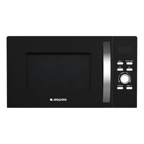 Aspes Microondas 28 Litros Grill Libre Instalación, Cristal negro AMWAF28900GN. 900W, 5 Programas, Control Electrónico, Modo Descongelación, Acero Inoxidable, Fácil Limpieza, Temporizador 60min