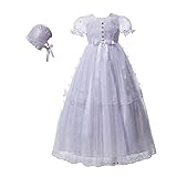 NIUBAO White Baby Girls Lace Baptism Delicate Christening Gown Infant Dress with Hat for 0-12 Months