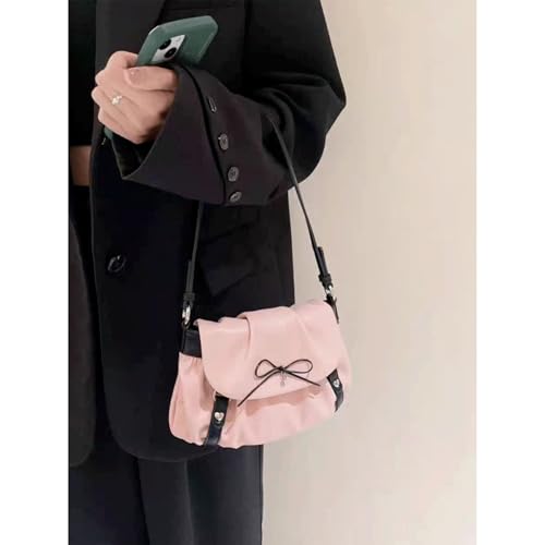 Bow Purse Y2K Ruched Bow Shoulder Bag with Bowknot Cute 90s Medium Flap Handbag Trendy Gift Women Daily Travel3